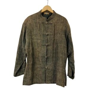 EARTH TREASURES 100% Hemp Mens Mandarin Collar Jacket Brown  Woven Size M